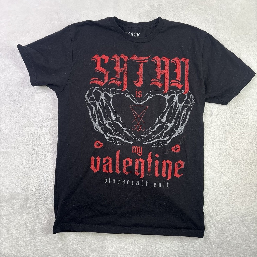 Black Craft Satan is my Valentine Black Short Sleeve Graphic Shirt Men's Medium